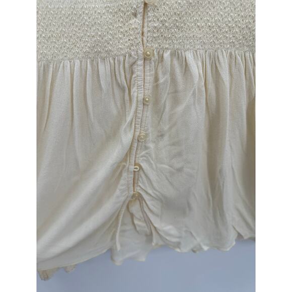 Anthro Black Swan Womens Cream Babydoll Top Size M Button Front Boho Smocked - Picture 3 of 8